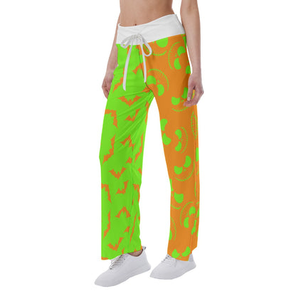 Orange Green Halloween Skull Nightmare Women's High-waisted Wide Leg Pants | Wonder Skull