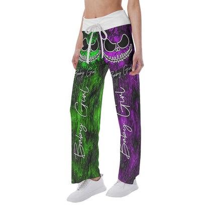 Double Block Purple Green Nightmare High-waisted Wide Leg Pants - Wonder Skull