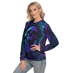 Purple Mandala Skull Rose Slim Round Neck Sweatshirt - Wonder Skull