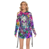 Butterfly Colorful Skull Print Open Shoulder Dress - Wonder Skull
