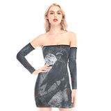 Raven Artwork Off-shoulder Back Lace-up Dress - Wonder Skull