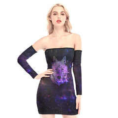 Wolf Art Off-shoulder Back Lace-up Dress - Wonder Skull