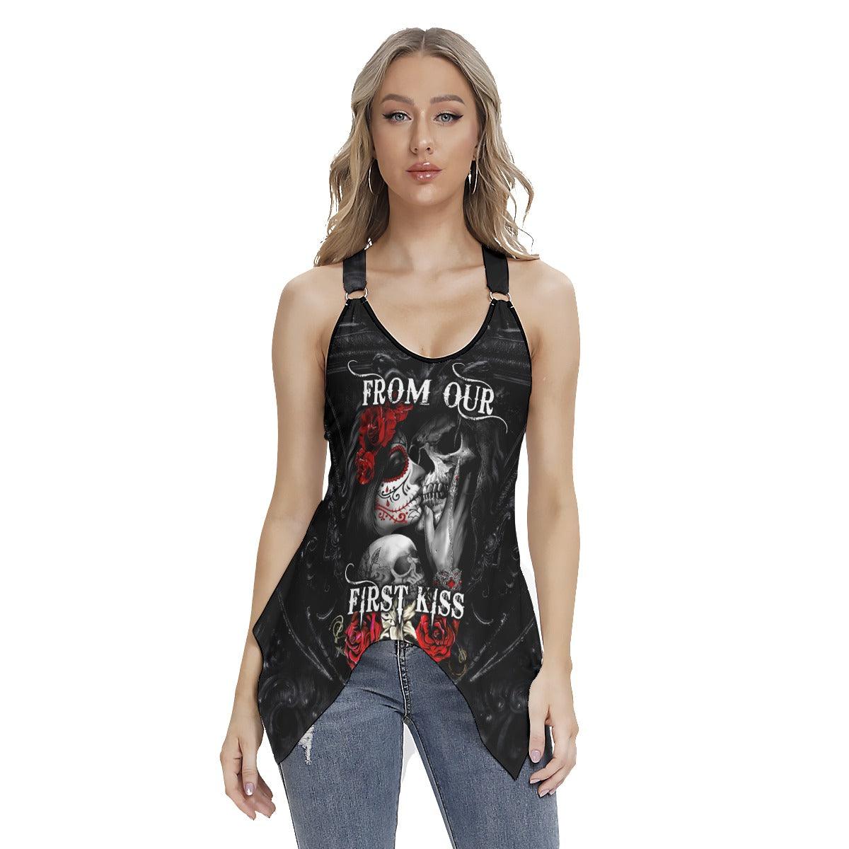 From Our First Kiss Racing Tank Top With Irregular Hem - Wonder Skull