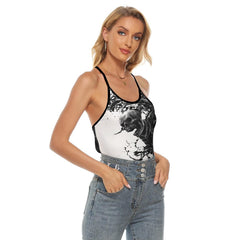 Attractive Skull Artwork Hand Criss-Cross Open Back Tank Top, Hot T-Shirt For Women - Wonder Skull