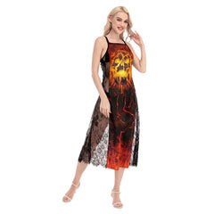 Hot Crack Lava Skull Lace Cami Cross Back Women Dress - Wonder Skull