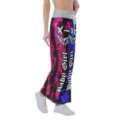 Baby Girl Face Smile Half Blue Pink High-waisted Wide Leg Pants - Wonder Skull