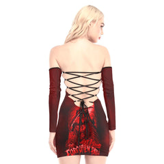 The Forgotten Path Pumpkin Off-shoulder Back Lace-up Dress - Wonder Skull