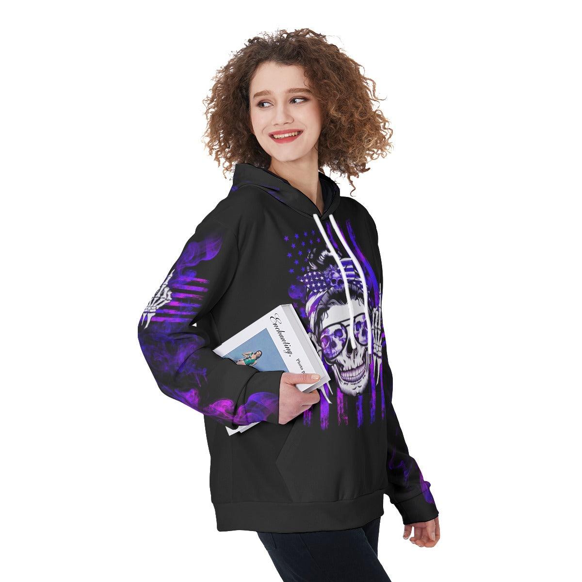 Skull Mom Warning Kinda Crazy Little Bit Mouthy Funny Hoodie For Women - Wonder Skull