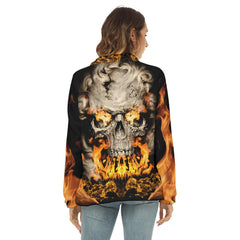 Skull Fire Borg Fleece Sweatshirt With Half Zip - Wonder Skull