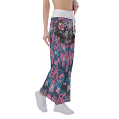 Pink Flower Skull Abstract Women's High-waisted Wide Leg Pants | Wonder Skull