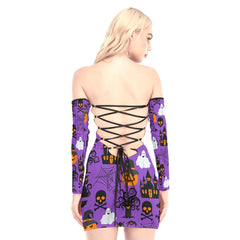 Purple Halloween Castle Off-shoulder Back Lace-up Dress | Wonder Skull