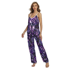 Violet Skull Butterfly Cami Pajamas Sets For Women Sleepwears Combo - Wonder Skull