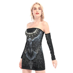 Gothic Raven Skull Off-shoulder Back Lace-up Dress - Wonder Skull