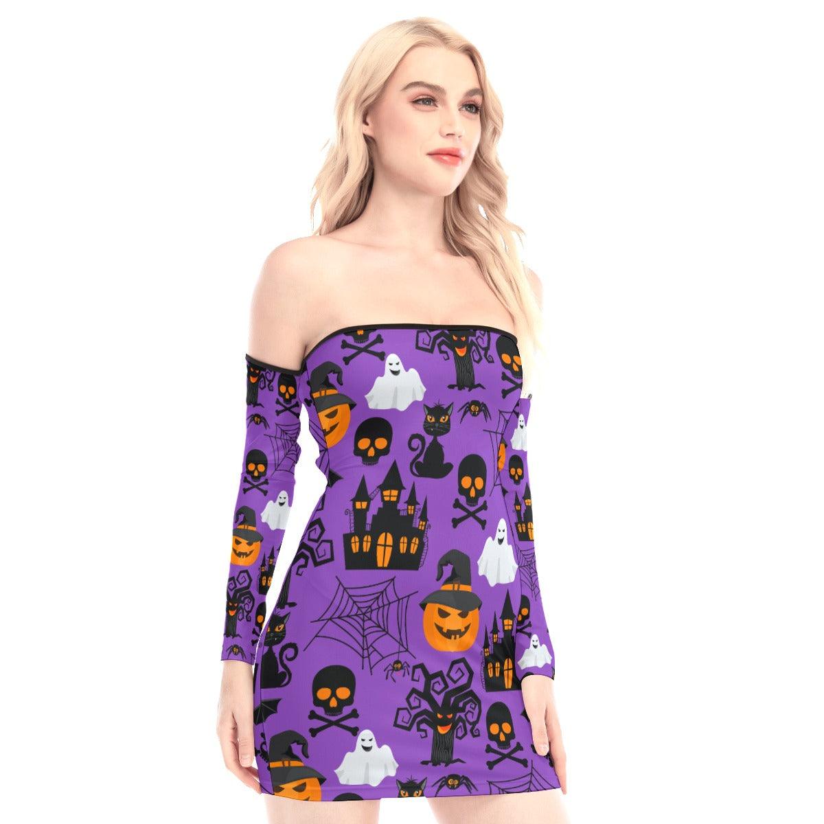 Purple Halloween Castle Off-shoulder Back Lace-up Dress | Wonder Skull