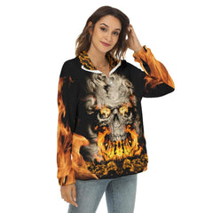 Skull Fire Borg Fleece Sweatshirt With Half Zip - Wonder Skull