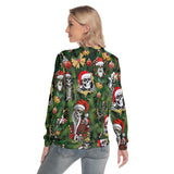 Christmas Santa Skeleton Slim Round Neck Sweatshirt - Wonder Skull
