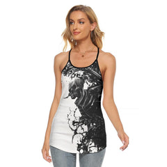 Attractive Skull Artwork Hand Criss-Cross Open Back Tank Top, Hot T-Shirt For Women - Wonder Skull