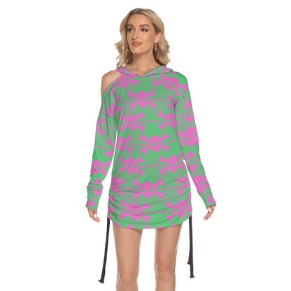 Christmas Green Red Skull Buffalo Flaid Print Open Shoulder Dress-Wonder Skull
