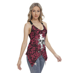 Pattern Rose And Skull Racing Tank Top With Irregular Hem - Wonder Skull