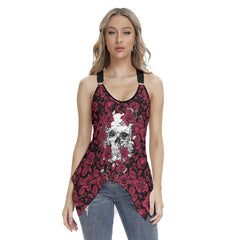 Pattern Rose And Skull Racing Tank Top With Irregular Hem - Wonder Skull