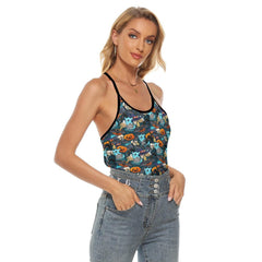 Halloween Skull Boo Pumpkin Criss-Cross Open Back Tank Top, Hot T-Shirt For Women - Wonder Skull