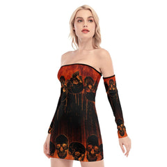 Skull Sugar Lava Off-shoulder Back Lace-up Dress - Wonder Skull