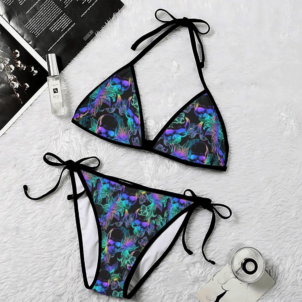 Skull Neon Pattern Micro Triangle Bikini Swimsuit - Wonder Skull