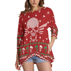 Viking Skull Sweatshirt With Irregular Pleated Hem - Wonder Skull