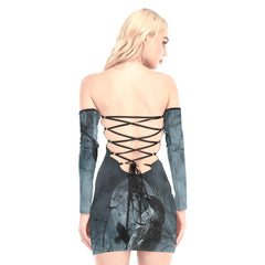 Scary Forest Raven Off-shoulder Back Lace-up Dress - Wonder Skull