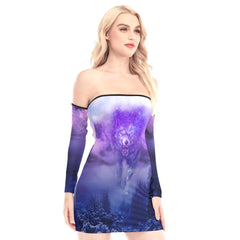 Wolf In The Fog Off-shoulder Back Lace-up Dress - Wonder Skull