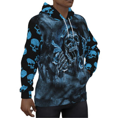 Blue Death Skull Print Unisex Pullover Hoodie-Wonder Skull