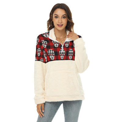 Skull Buffalo Fabric Borg Fleece Sweatshirt With Half Zip - Wonder Skull