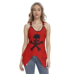 Black Skull Racing Tank Top With Irregular Hem - Wonder Skull