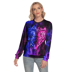 Blue Pink Gradient Heart Skull Slim Round Neck Sweatshirt - Wonder Skull