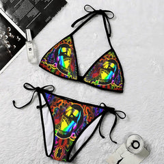 Neon Tiedye Mandala Skull Micro Triangle Bikini Swimsuit - Wonder Skull