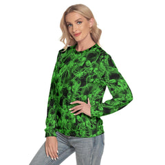 Green Thunder Skull Slim Round Neck Sweatshirt - Wonder Skull