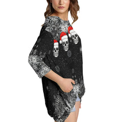 Skull Snowflake Sweatshirt With Irregular Pleated Hem - Wonder Skull