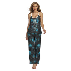 Blue Skull Rose Cami Pajamas Sets For Women Sleepwears Combo - Wonder Skull