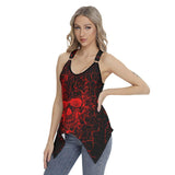 Red Crack Skull Gothic Women's Racing Tank Top With Irregular - Wonder Skull