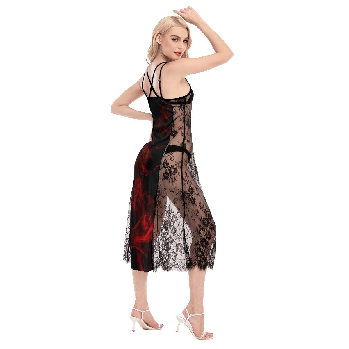 Hot Gothisc Skull Red Blue Lace Cami Cross Back Women Dress - Wonder Skull