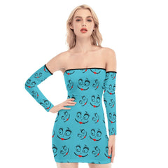 Nightmare Pattern Blue Off-shoulder Back Lace-up Dress - Wonder Skull