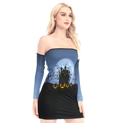 Halloween Castle Off-shoulder Back Lace-up Dress - Wonder Skull