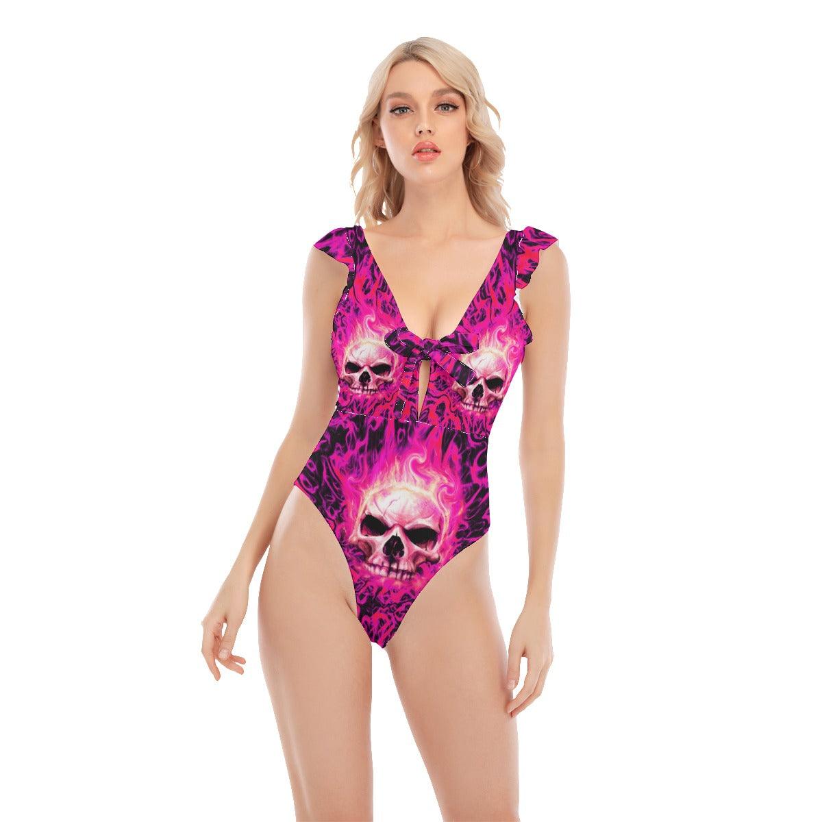 Pink Skull Ruffle One-piece Swimsuit - Wonder Skull