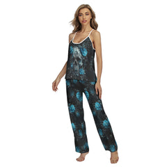 Blue Skull Rose Cami Pajamas Sets For Women Sleepwears Combo - Wonder Skull