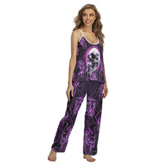 Purple Skull Silver Melt Cami Pajamas Sets For Women Sleepwears Combo - Wonder Skull