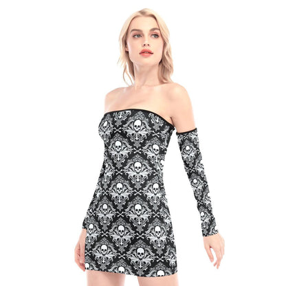 Black Gothic Skull Off-shoulder Back Lace-up Dress - Wonder Skull