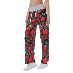 Skull Demon Pattern Pajama Pants Print Drawstring Palazzo Lounge - Wonder Skull