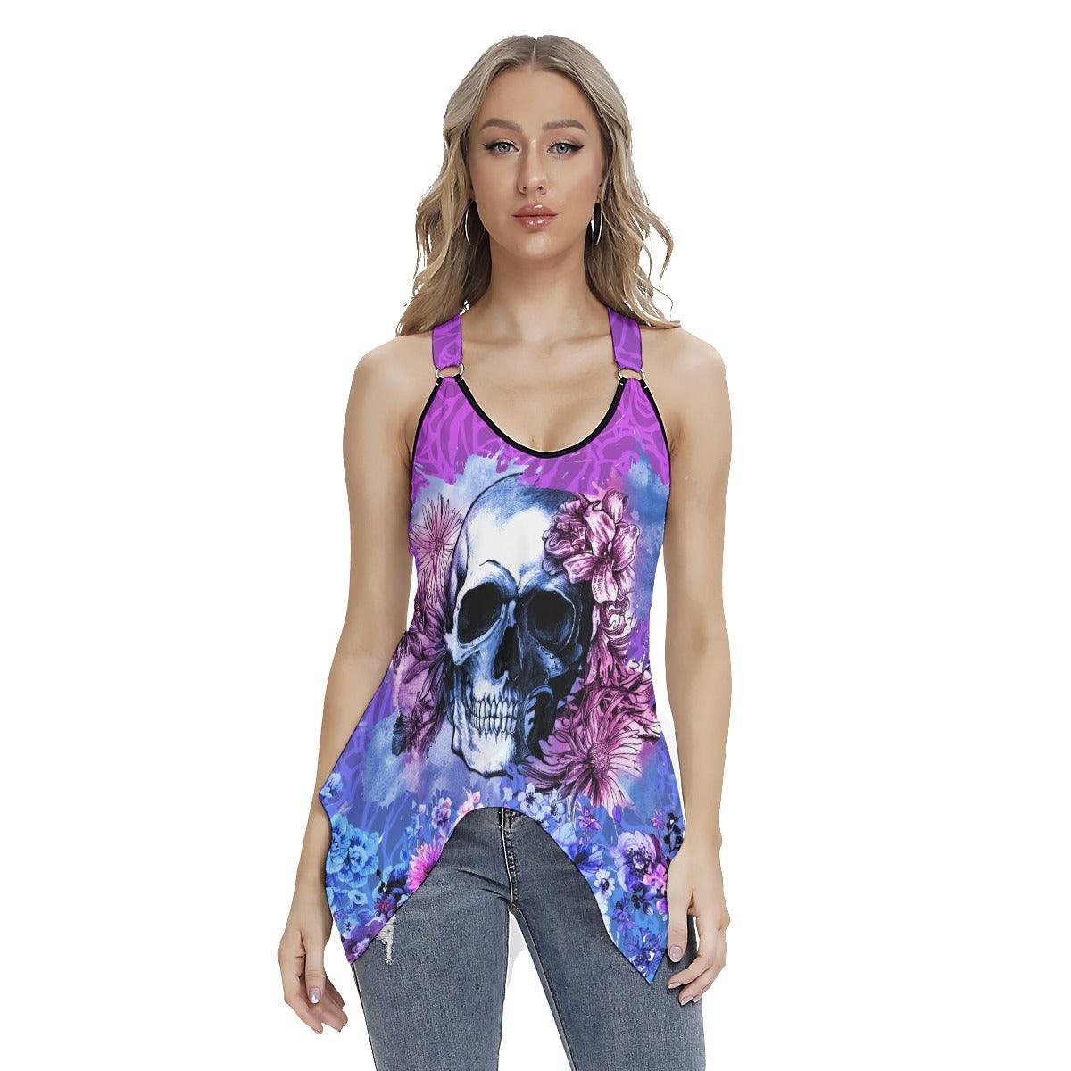 Pink Flower Skull Gothic Women's Racing Tank Top - Wonder Skull