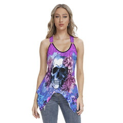 Pink Flower Skull Gothic Women's Racing Tank Top - Wonder Skull