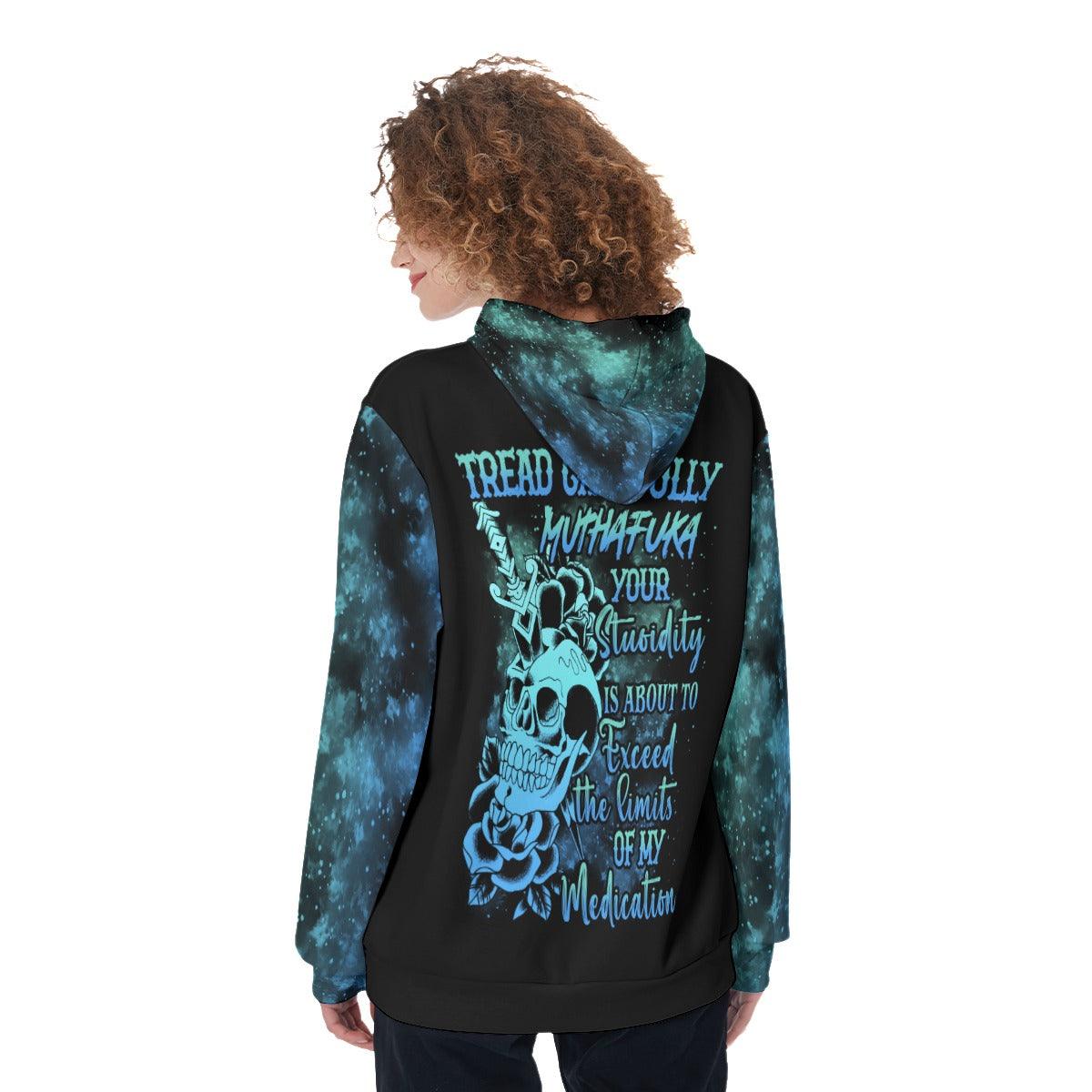 Tread Carefully Muthafuka Flower Skull Funny Hoodie For Women - Wonder Skull